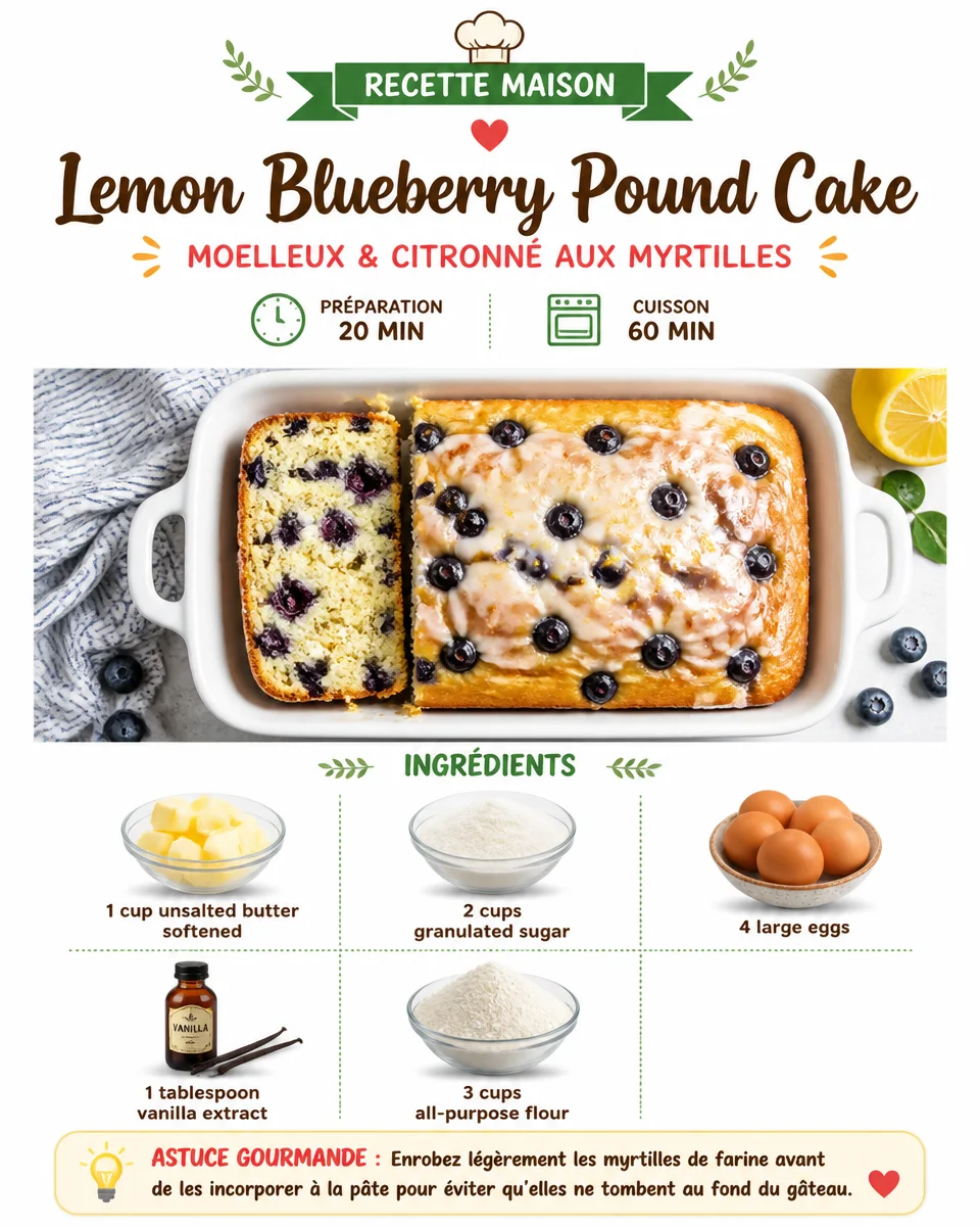 Slice of Lemon Blueberry Pound Cake with fresh blueberries and lemon zest