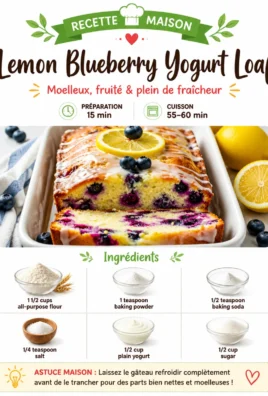 Lemon Blueberry Yogurt Loaf with fresh blueberries and lemon zest.
