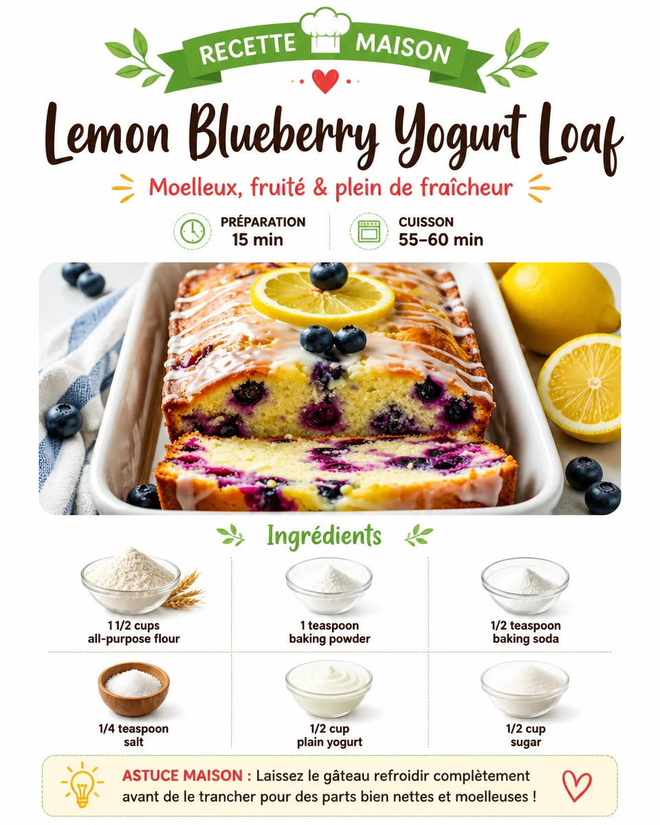 Lemon Blueberry Yogurt Loaf with fresh blueberries and lemon zest.