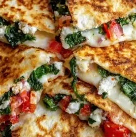 Delicious Mediterranean Quesadilla filled with fresh ingredients