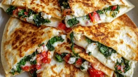 Delicious Mediterranean Quesadilla filled with fresh ingredients