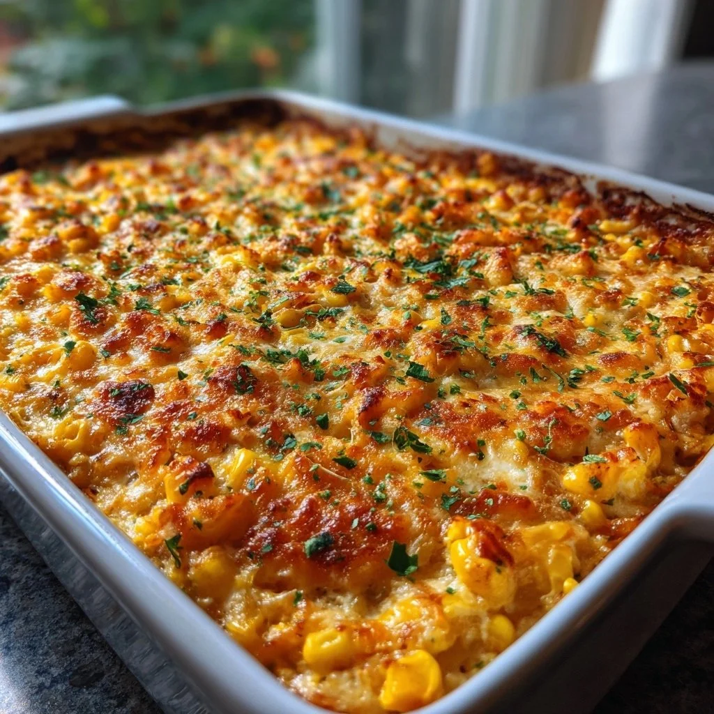 Delicious Mexican street corn casserole served in a dish.