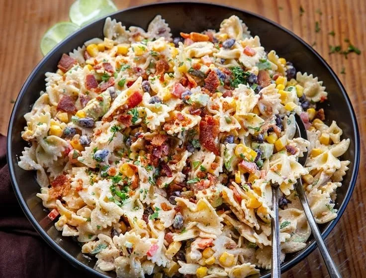 Colorful Southwest Pasta Salad with vegetables and dressing