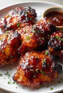 Sweet and sticky BBQ chicken thighs grilling on the barbecue