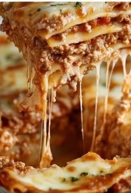 Delicious homemade lasagna with layers of cheese, meat, and sauce.